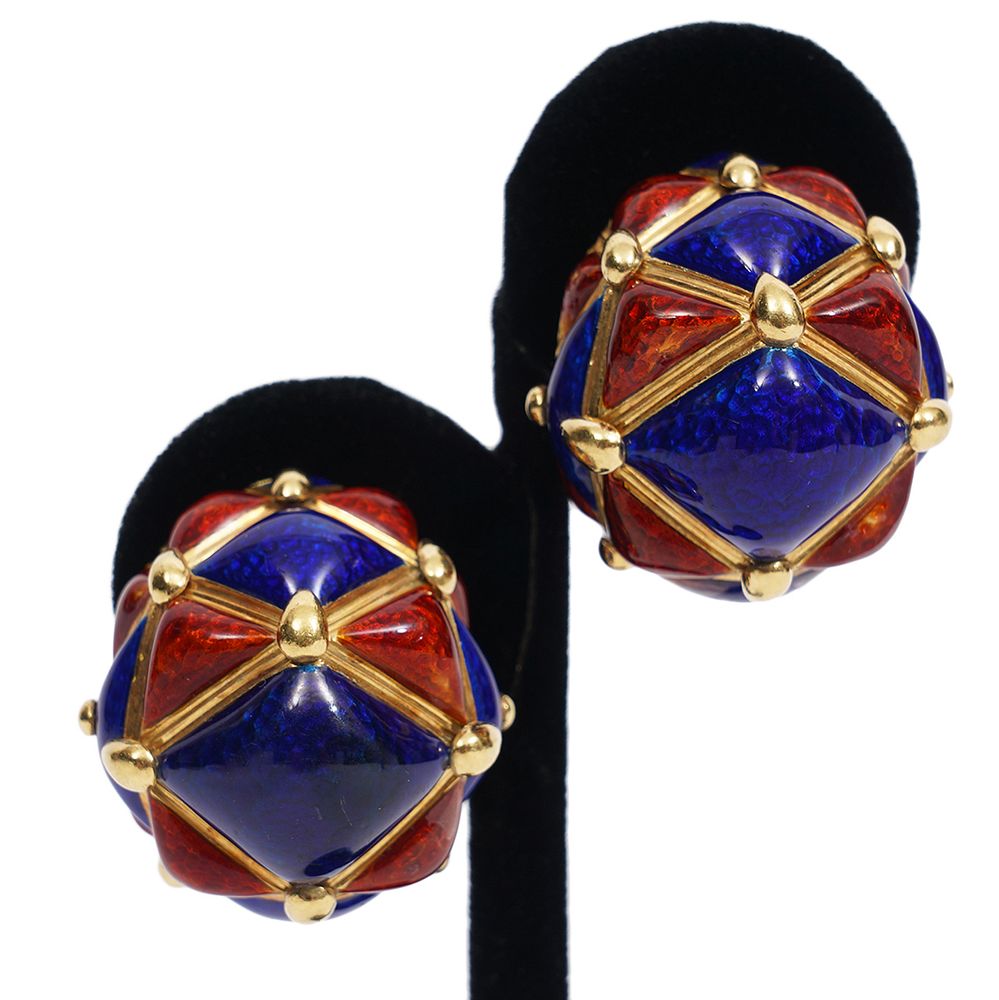 Appraisal: Pr David Webb Enamel K YG Clip Earrings Pair of