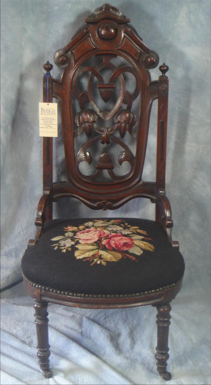 Appraisal: Carved walnut Victorian side chair needlepoint seat high Estimate -