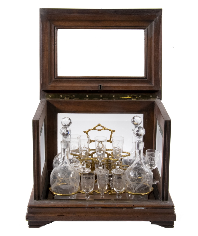 Appraisal: TH C CASED LIQUOR TANTALUS Mahogany and Beveled Glass Locking