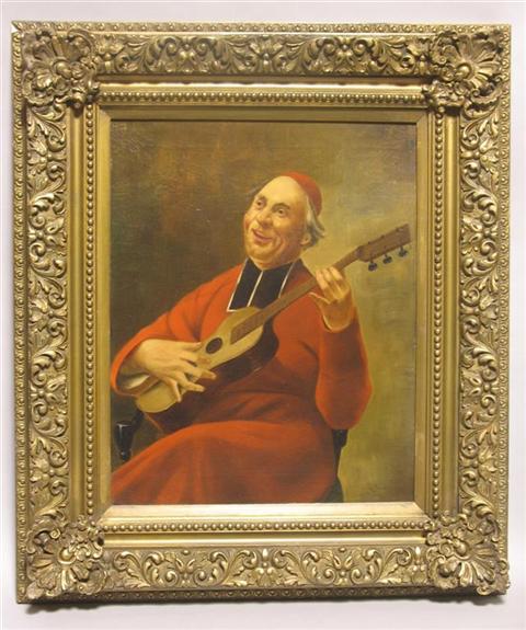 Appraisal: L PONISI CARDINAL PLAYING THE GUITAR Oil on canvas x