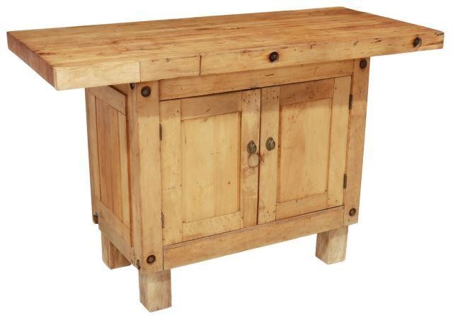 Appraisal: Rustic pine work table kitchen island th c butcher block