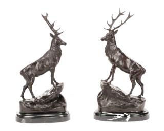 Appraisal: After Jules Moigniez Pair of Bronze Stags After Jules Moigniez