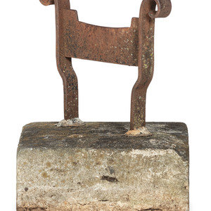 Appraisal: A Wrought Iron Boot Scrape with Stone Base American th