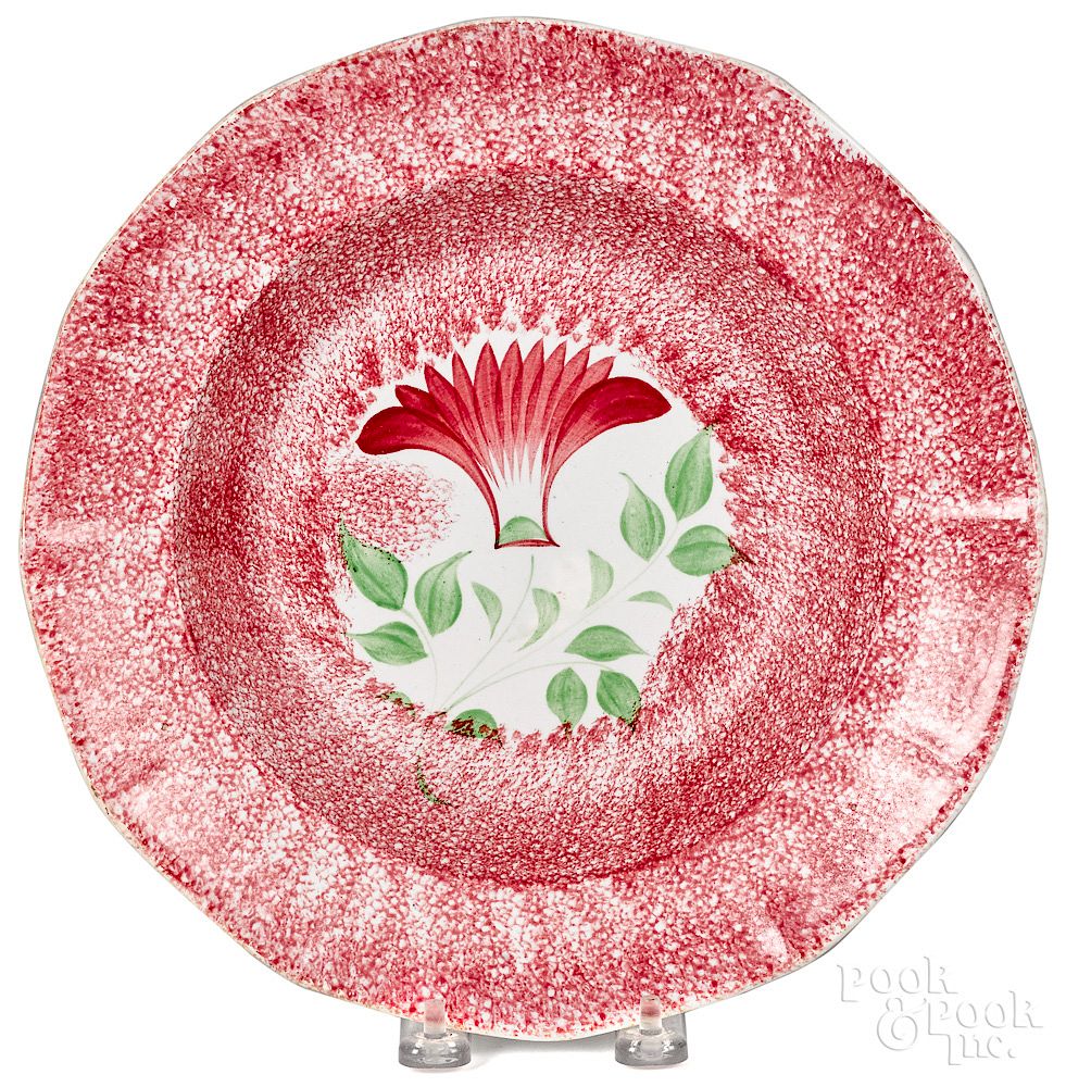 Appraisal: Red spatter thistle shallow bowl Red spatter thistle shallow bowl