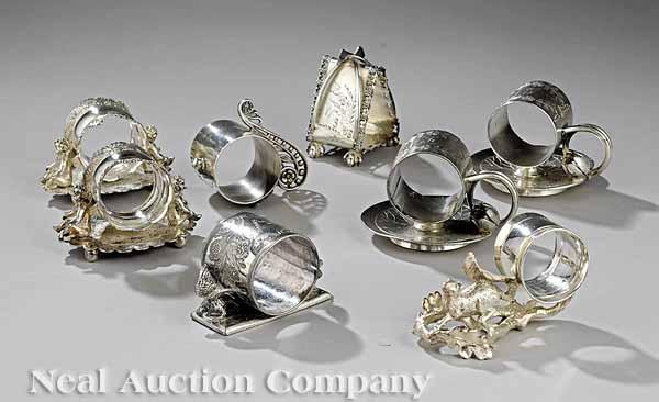 Appraisal: A Collection of Eight Vintage Silverplate Napkin Rings various manufacturers