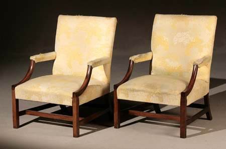 Appraisal: Pair of George III Style Mahogany Upholstered Library Armchairs th