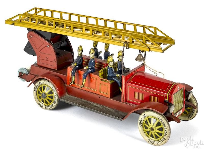 Appraisal: Johan Distler tin litho clockwork ladder truck Large Distler tin