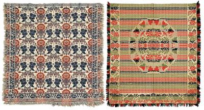 Appraisal: Two jacquard coverlets one with rows of floral and leaf