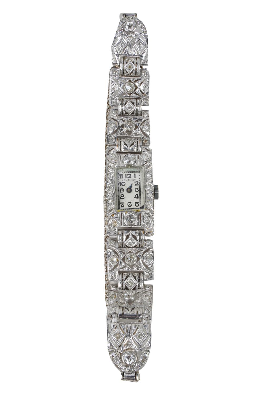 Appraisal: LONGINES KARAT WHITE GOLD PLATINUM DIAMOND WATCHcontaining eight Old European