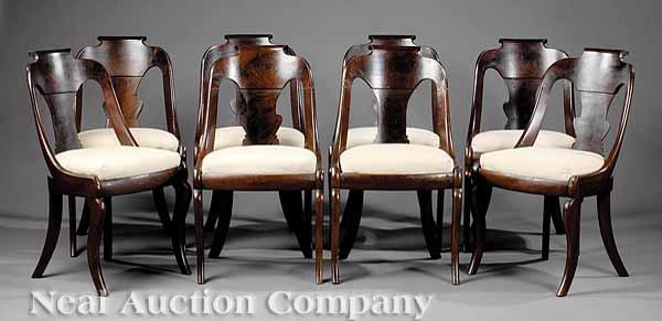 Appraisal: A Set of Eight American Classical Mahogany Gondola Chairs mid-