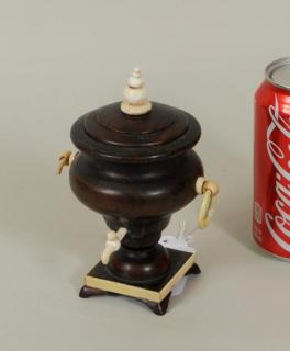 Appraisal: Miniature Russian Wooden Samovar Ivory Parts Russian miniature wooden samovar