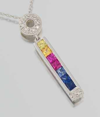 Appraisal: A Ladies' Diamond and Sapphire Pendant on Chain k white