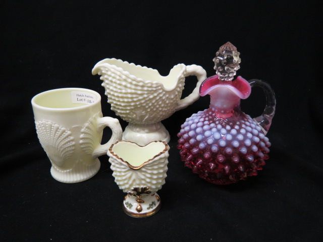 Appraisal: pcs Victorian Art Glass cranberry hobnail creut and custard glass