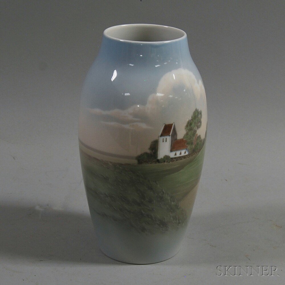 Appraisal: Bing Grondahl Scenic Porcelain Vase Copenhagen mid- th century the