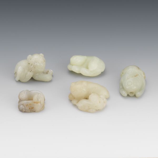 Appraisal: GROUP OF FIVE CARVED JADE ANIMALS - to - Including