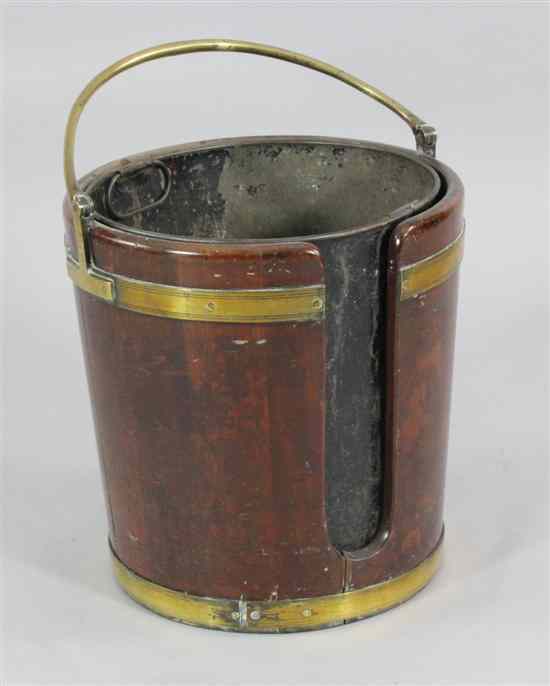 Appraisal: A George III brass bound mahogany plate bucket with later