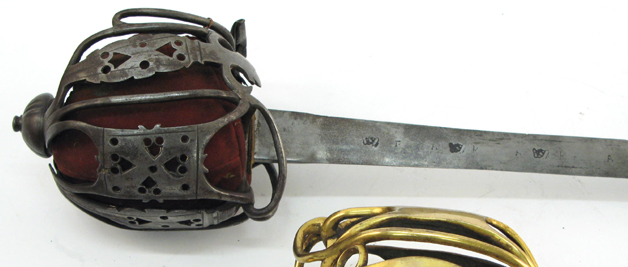 Appraisal: AN TH CENTURY SCOTTISH HIGHLAND BASKET-HILTED SWORD double edged marked