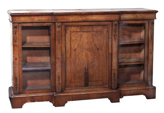 Appraisal: A VICTORIAN WALNUT AND INLAID BREAKFRONT CREDENZA with inlaid central