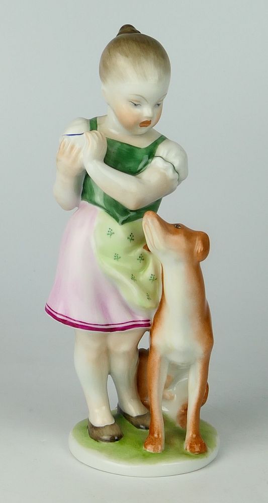 Appraisal: HEREND PORCELAIN GIRL WITH HER DOG This is a Beautiful