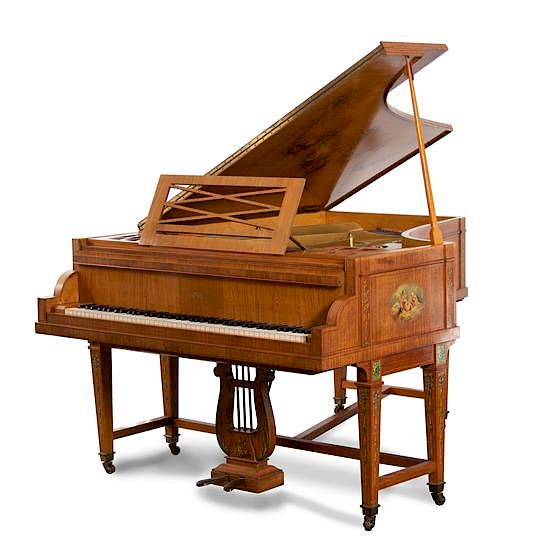 Appraisal: An Erard Satinwood Hand-Painted Grand Piano Length ft inch An