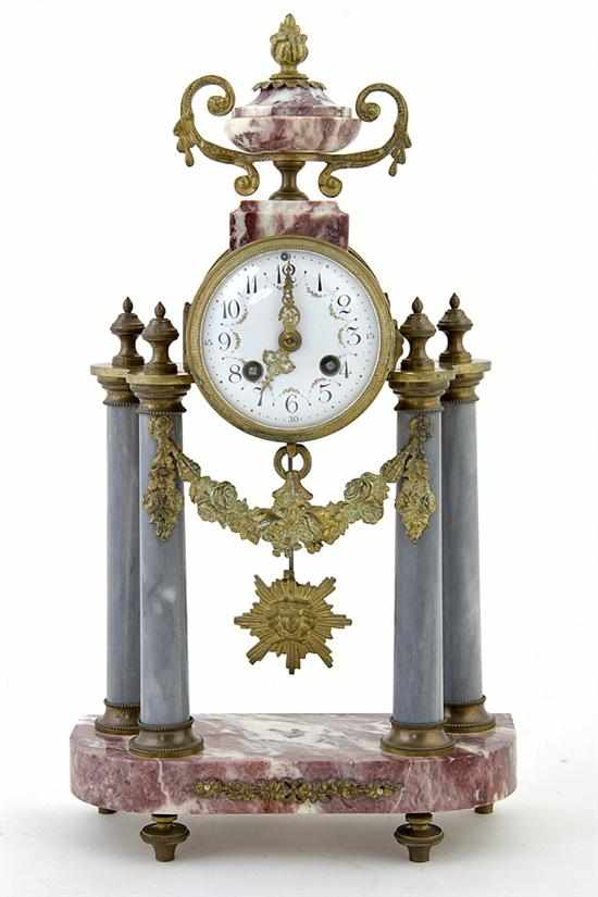 Appraisal: French marble portico mantel clock late th century urn finial