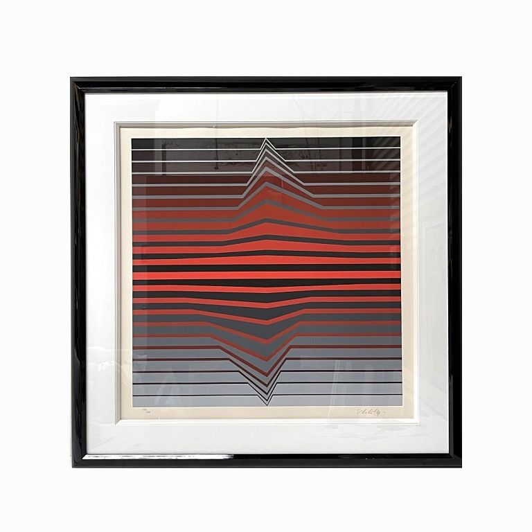 Appraisal: Victor Vasarely Op Art Black Red Lines Victor Vasarely Op