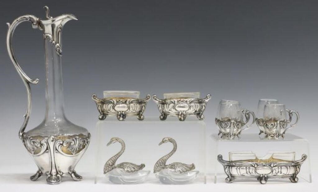 Appraisal: lot of Tableware including piece silver-mounted cordial service one ewer