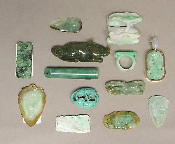 Appraisal: A group of eleven small jade carvings Including one plaque