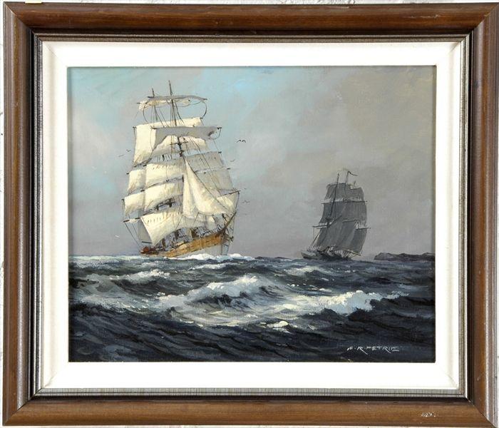 Appraisal: Ferdinand R Petrie American th C Seascape with Three-Masted Ships