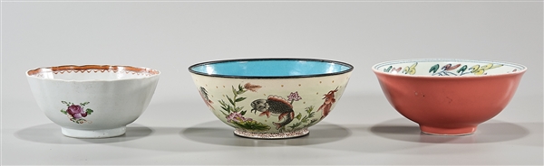 Appraisal: Three Chinese glazed bowls including one with painted flower exterior