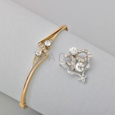 Appraisal: DIAMOND AND K GOLD PENDANT BROOCH AND BRACELET k wg