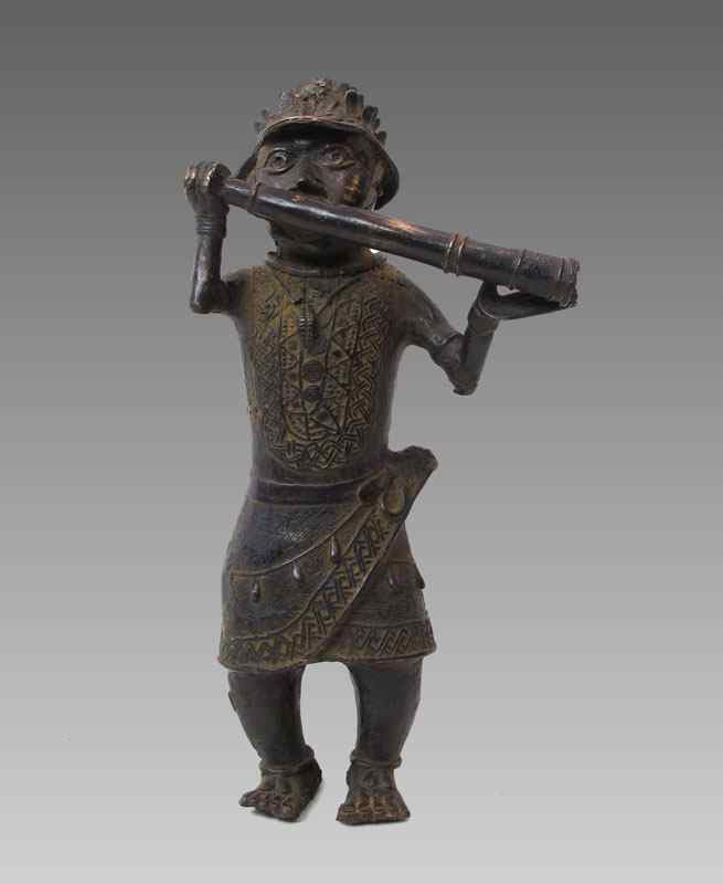 Appraisal: BAMUN AFRICAN FIGURE WITH PIPE SCULPTURE '' x '' x