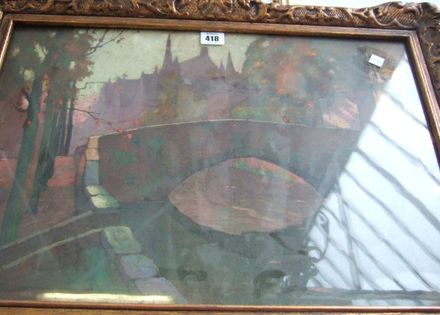 Appraisal: Louis Reckelbus - Pont leL'Andermel Bruges gouache signed inscribned on