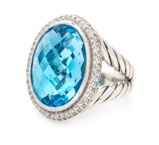 Appraisal: Sale Lot A Sterling Silver Blue Topaz and Diamond Ring