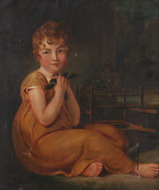 Appraisal: AMERICAN SCHOOL th century PORTRAIT OF YOUNG GIRL WITH BIRDS