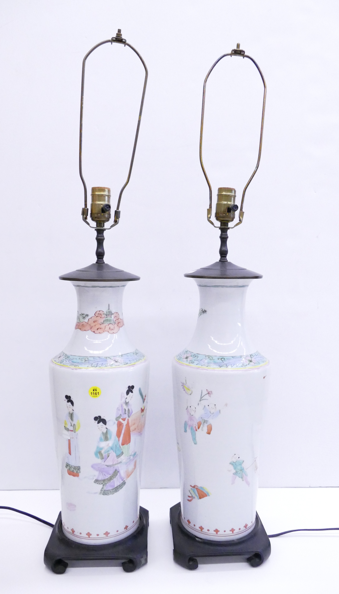 Appraisal: Pair Old Asian Polychrome Porcelain Vase Table Lamps- ''