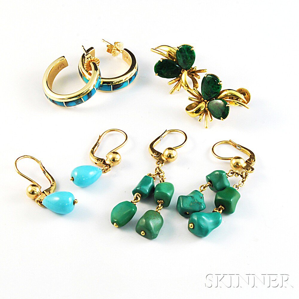 Appraisal: Four Pairs of Turquoise and Hardstone Earrings a pair of