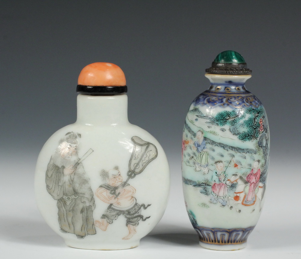 Appraisal: A GROUP OF PORCELAIN SNUFF BOTTLES - Including An Iron