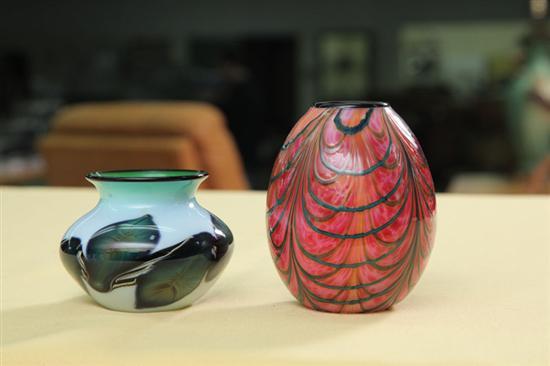 Appraisal: TWO JEREMIAH LOTTON ART GLASS VASES A pink vase with