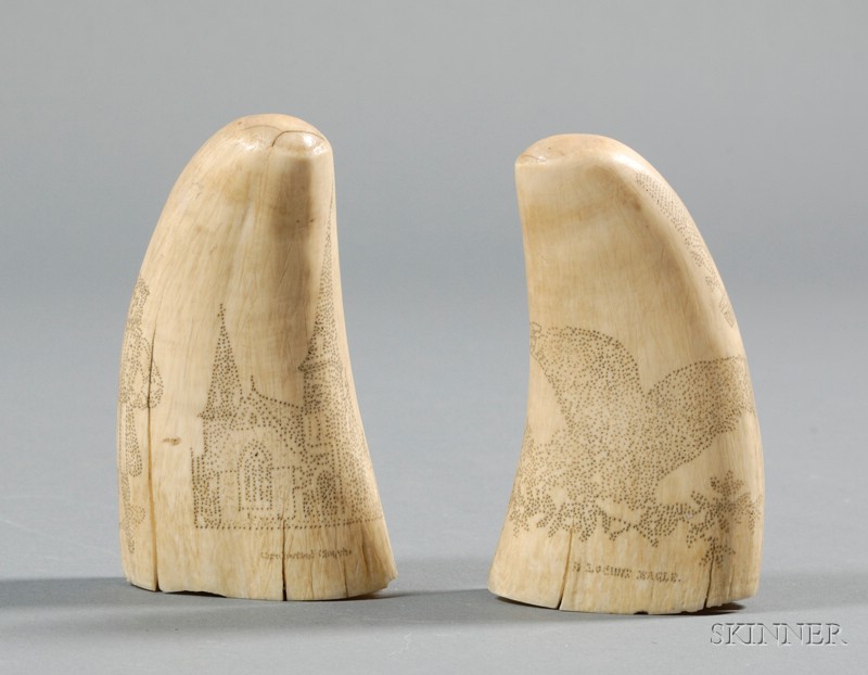 Appraisal: Pair of Small Pinprick Decorated Whale's Teeth late th century