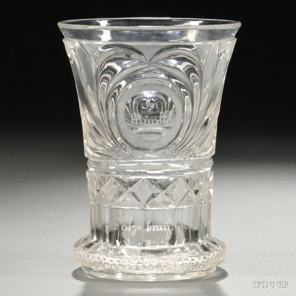 Appraisal: German Cut Glass Spooner with Coin th century Anton Koenig