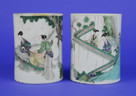 Appraisal: TWO CHINESE FAMILLE VERTE BRUSHPOTS Qing Dynasty Kangxi Period height