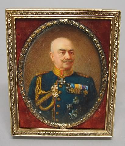 Appraisal: Oval gilt metal frame on ivory wearing mustache full miltary