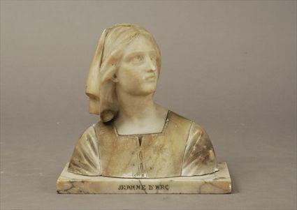 Appraisal: Continental Carved Alabaster Bust of Joan of Arc Plinth inscribed