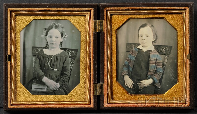 Appraisal: Two Sixth Plate Daguerreotype Portraits of A Boy and a