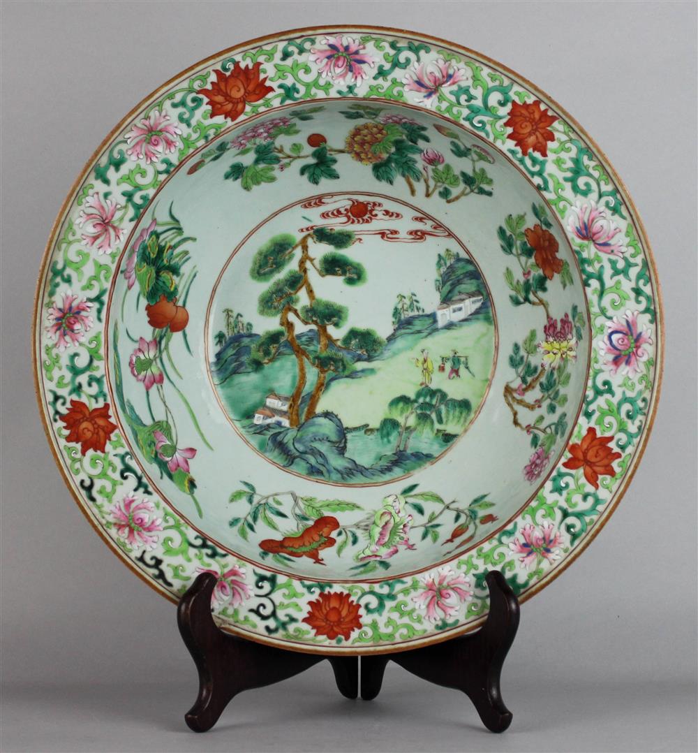 Appraisal: CHINESE FAMILLE ROSE BASIN WITH EVERTED RIM LATE TH C