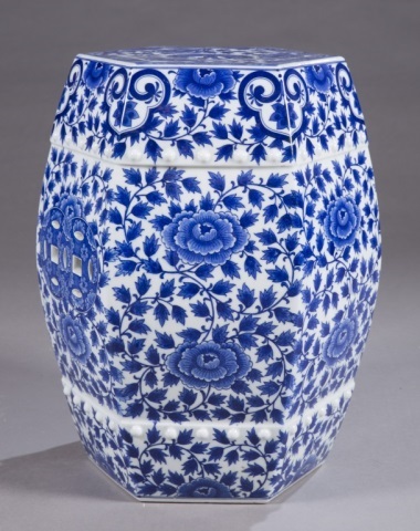 Appraisal: Chinese Porcelain Blue White Umbrella Stand A Chinese porcelain blue