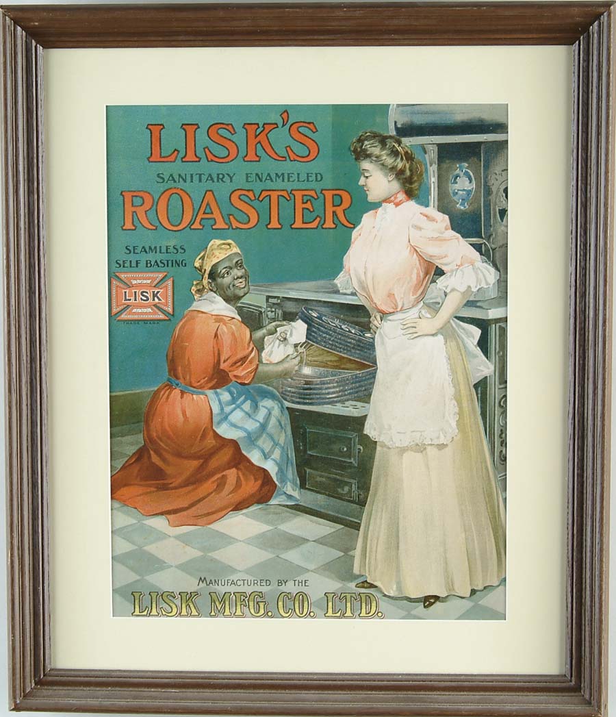 Appraisal: LISK S ENAMELED ROASTER SIGN Stone lithographed image of a