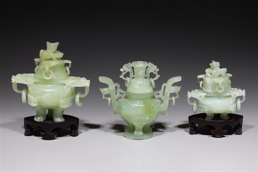 Appraisal: Group of three Chinese carved hardstone covered vessels two with