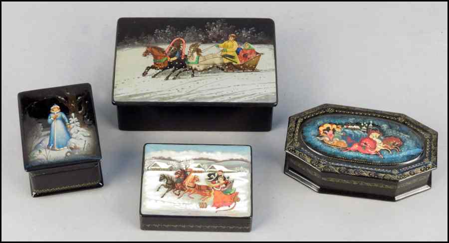 Appraisal: COLLECTION OF FOUR RUSSIAN LAQUERED BOXES Largest H '' W